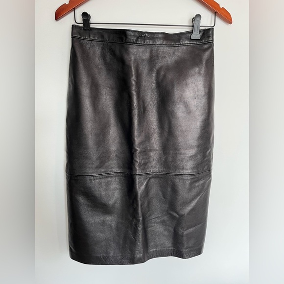 Chic Chocolate Brown Leather Pencil Skirt - Picture 2 of 5